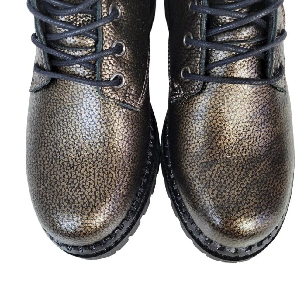 Metallic Leather Combat Boots Black  Women Size EU 36 US 6